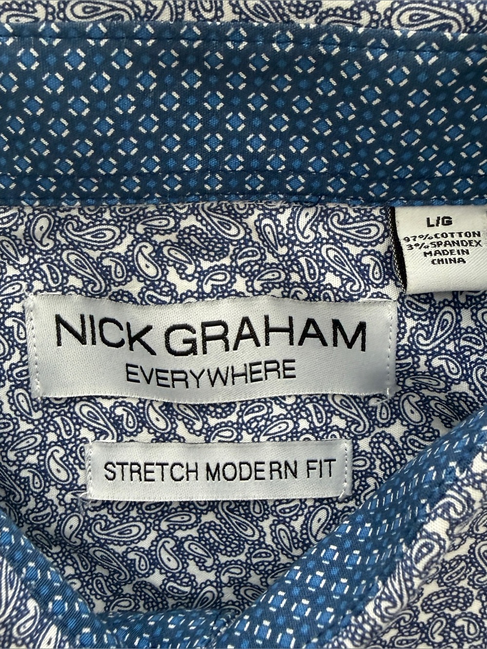 Nick Graham Blue White Paisley Print Cotton Long Sleeve Button Up Shirt - Picture 5 of 7
